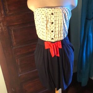 Mango Strapless/ Tube Top Mini Dress Size L juniors/ Polka dot hearts/stretchy